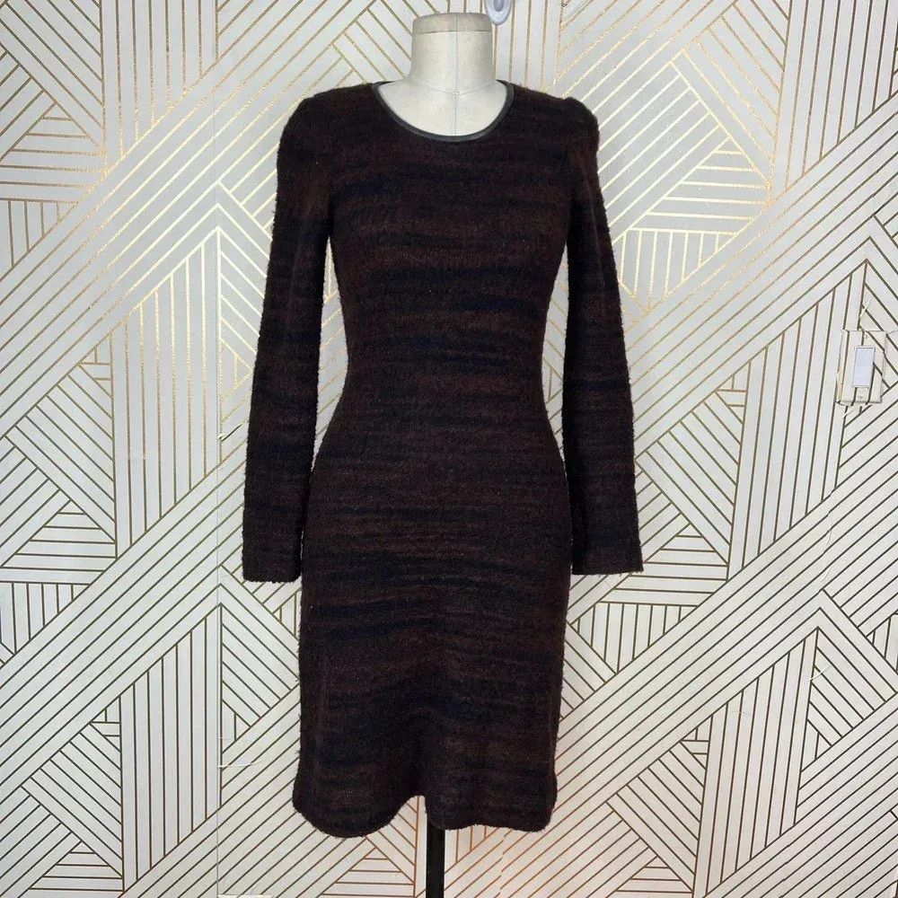 Isabel Marant Etoile Leather Trim Boucle Sweater Dress‎ Brown Black Size US 6 - Image 2
