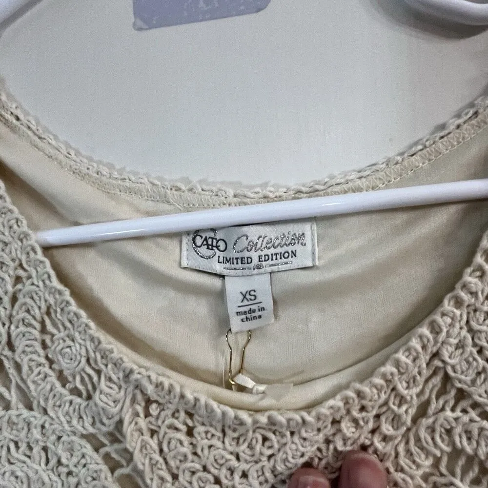 Cato Womens XS Ivory Beige Knee-Length Crochet ASYMMETRICAL Dress Boho - Image 5