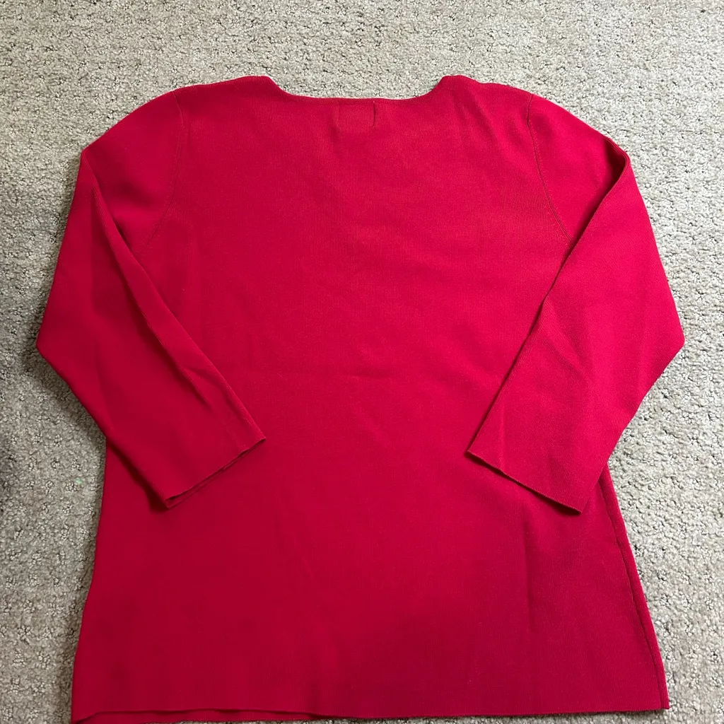 Ruby Rd. Red Knit Embellished Sweater Top XL 3/4 Sleeve Beaded Mandala - Image 5