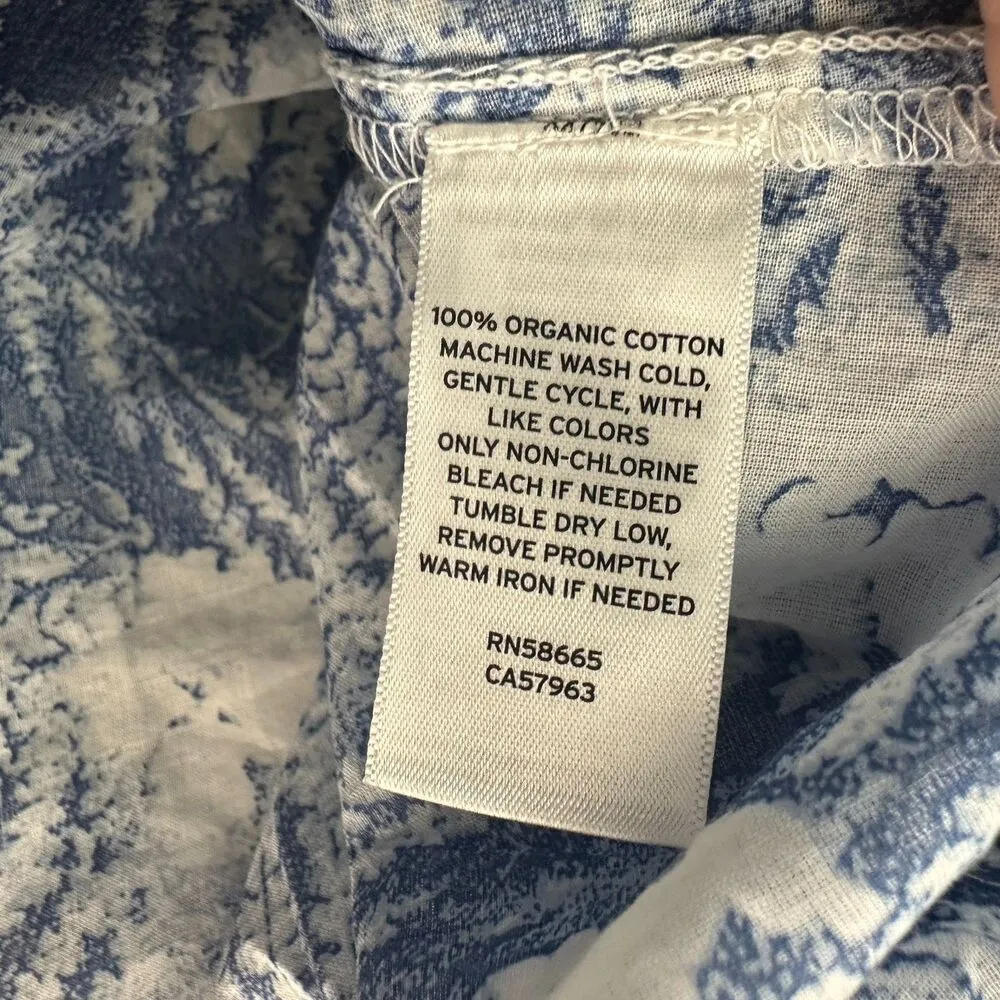 Caslon Print Puff Sleeve Organic Cotton Blue Moonlight Floral Ferns 2X NEW - Image 6