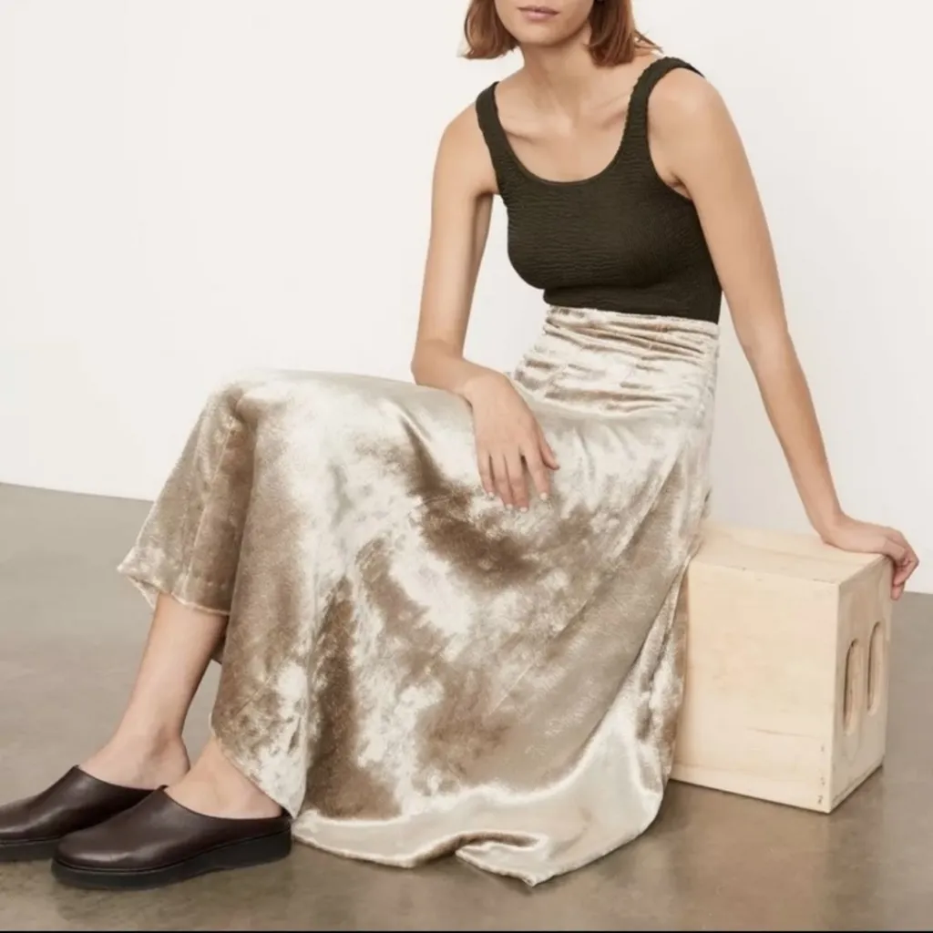 VINCE Champagne Paneled Velvet Slip Midi Skirt Size‎ 12 NWT - Image 4