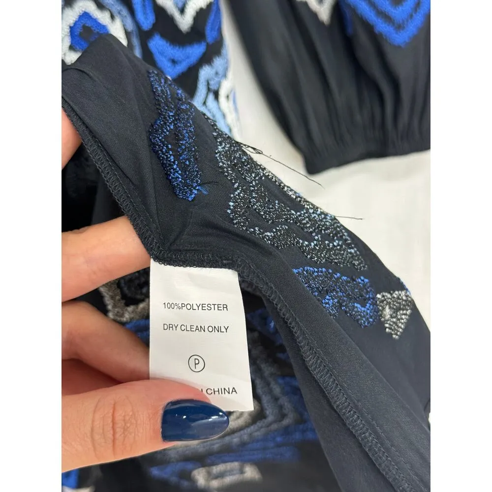 Marie Oliver Kira Ikat Embroidery Long Sleeve Mini Dress Black/Blue Womens P / S - Image 5