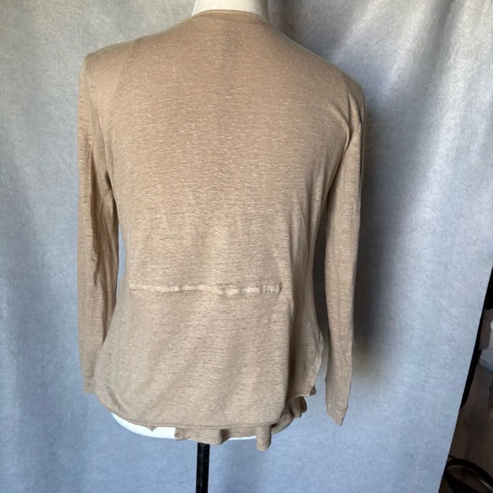 Ecru Cardigan Tank Set Size XS Light Brown Linen Open Front Two Piece Coastal - Image 2