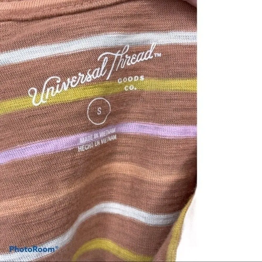 Universal Thread Orange Striped V-Neck Tee Size Small - Image 2