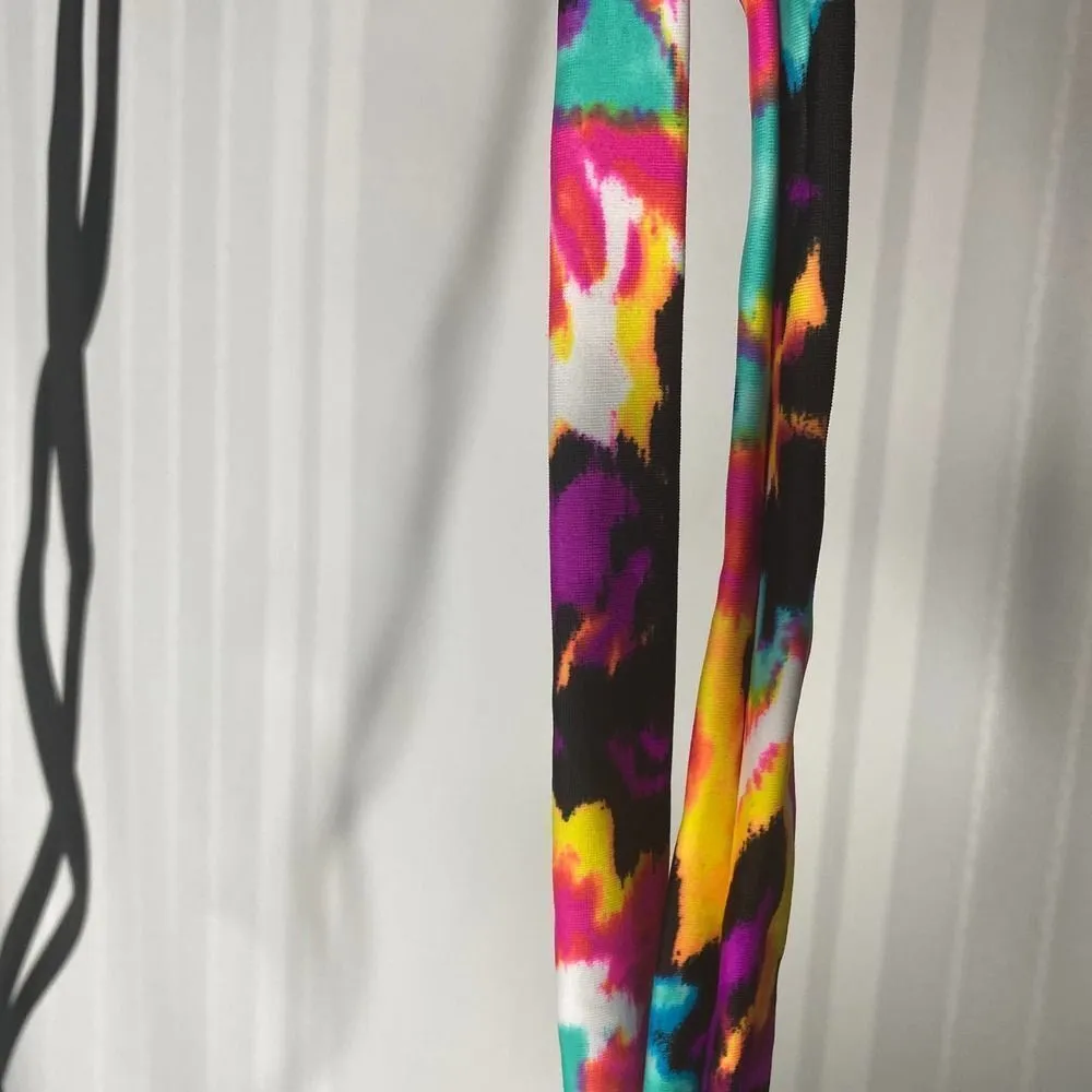 Hobie Padded Halter Beaded Watercolor Tie Back Bikini Swim Top XL Black Pink - Image 6