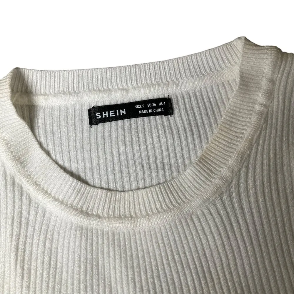 Shein Women's Ribbed Knit Sweater Size S Long Sleeve White - Image 2