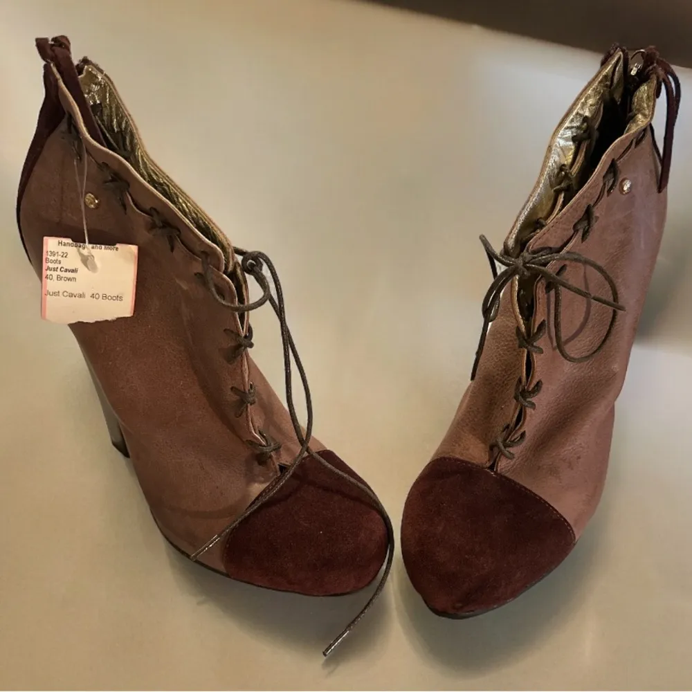 New Just Cavalli Leather Colorblock Pattern Lace Up Boots Made In Italy size 40 - Image 2