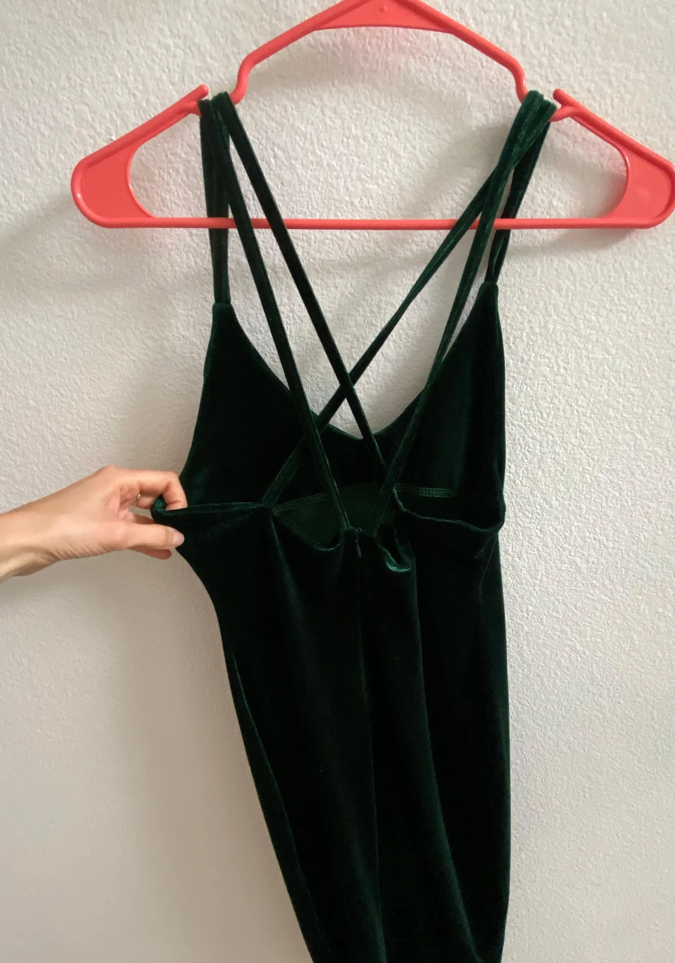 Velvet Emerald Green Mini Dress - Image 3