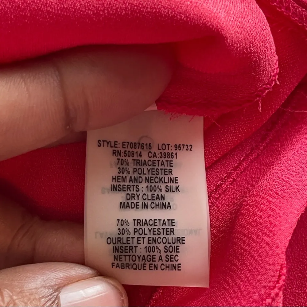 ELIE TAHARI | Fuchsia Pink Silk Inset V-Neck Sleeveless Midi Dress Sz 6 - Image 8