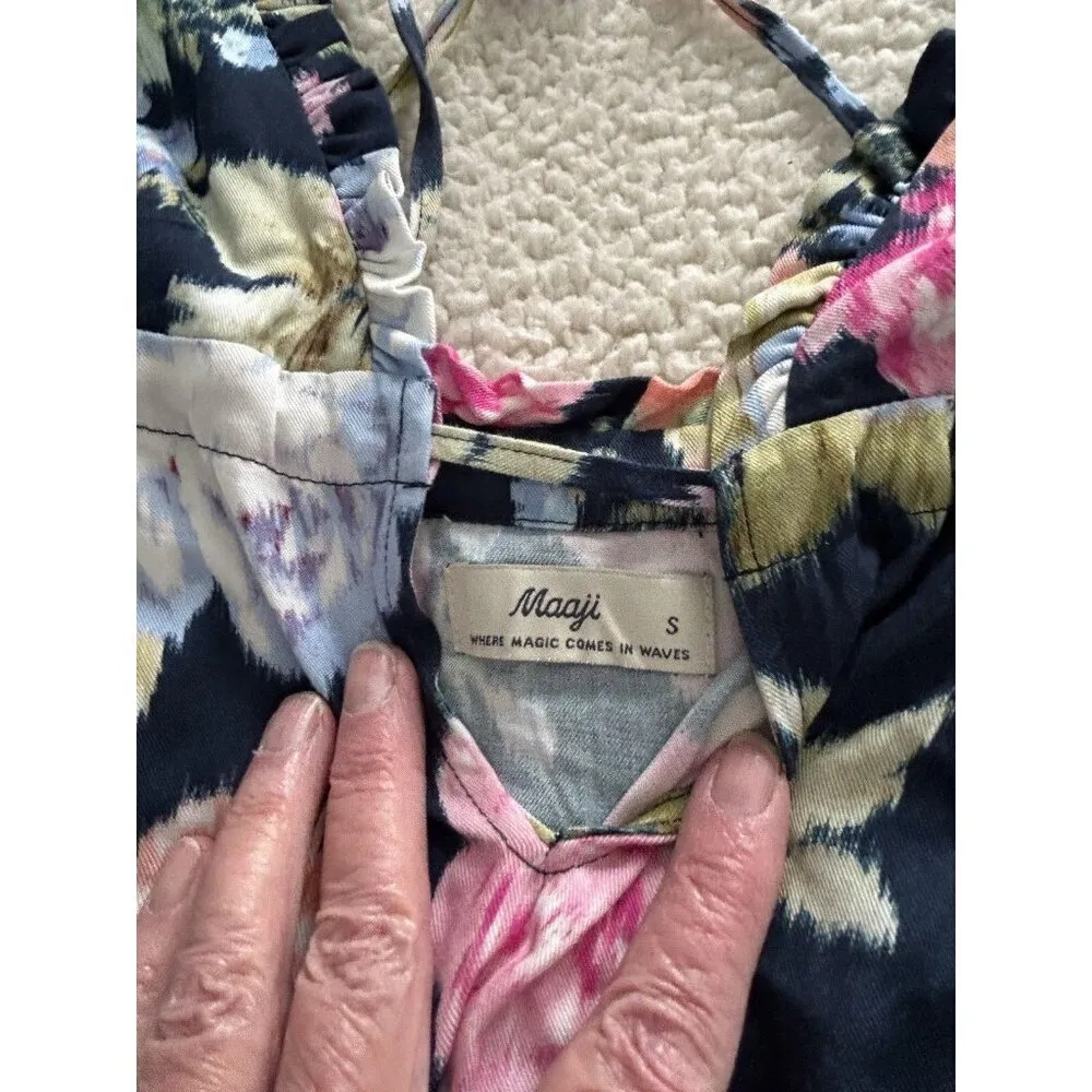 Maaji Midnight Garden Navy Blue Multi-Color Swim Cover Up Mini Dress Size S - Image 7