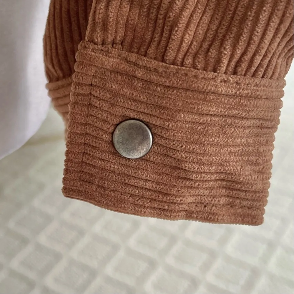 HYFVE Brown Tan Corduroy Sherpa Collar Cropped Moto Bomber Jacket S - Image 5