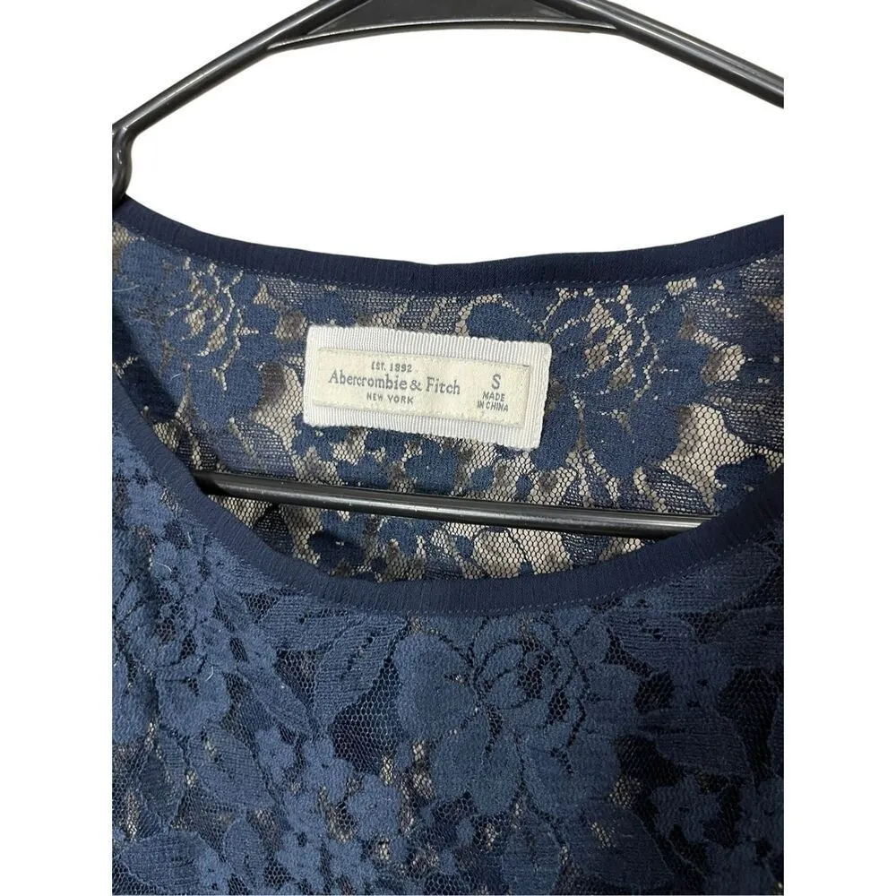 Abercrombie &‎ Fitch Womens Floral Lace Blouse Top Cap Sleeve Blue Size S - Image 5