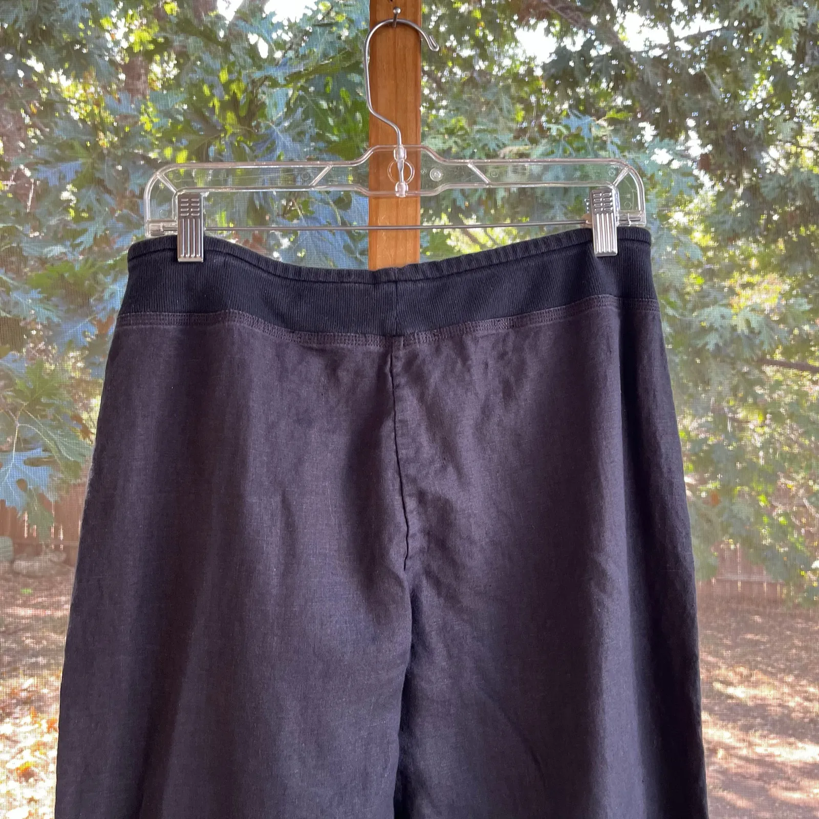 Saks Fifth Avenue Women's Black 100% Linen Wide Leg Pull On Pants Size M - Image 3