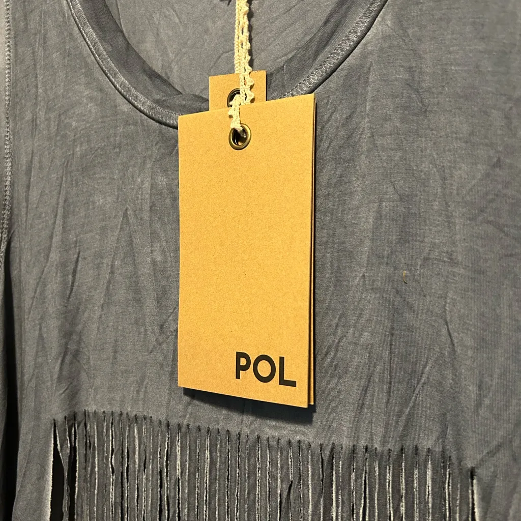 NWT P.O.L Denim Blue Fringe Detail Fabric Tank Top Size Medium - Image 6