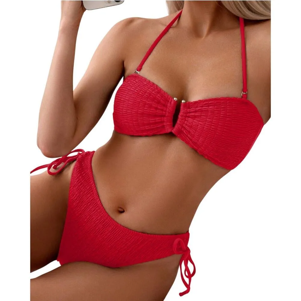 Minimalist Strapless Bikini in Red, Size M​​ - Image 2