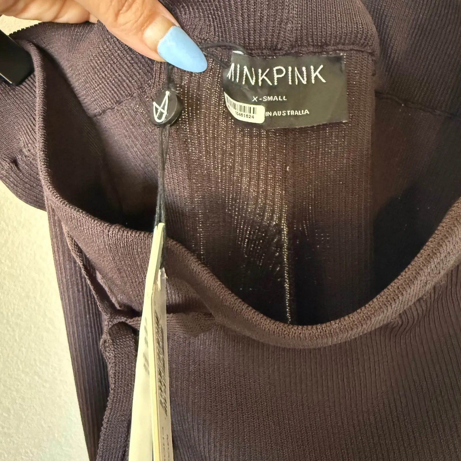 MINKPINK Knit Wide Leg Lounge‎ Pants Drawstring Waist Chocolate Brown Cropped XS - Image 5