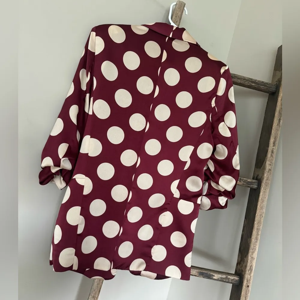 NWOT Milk & Honey Outerwear Wine Polka Dot Blazer Red - Image 4