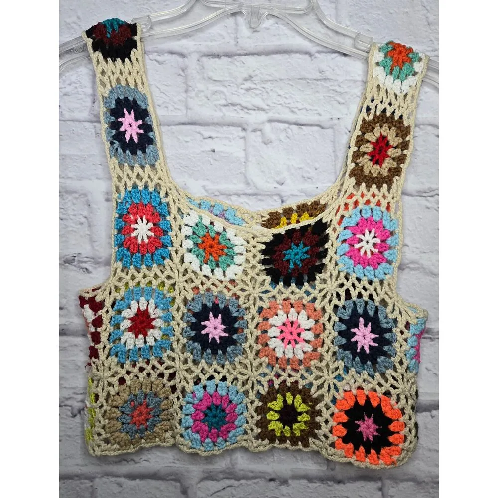 ILLA ILLA boho floral cotton crochet tank top festival one size. - Image 3