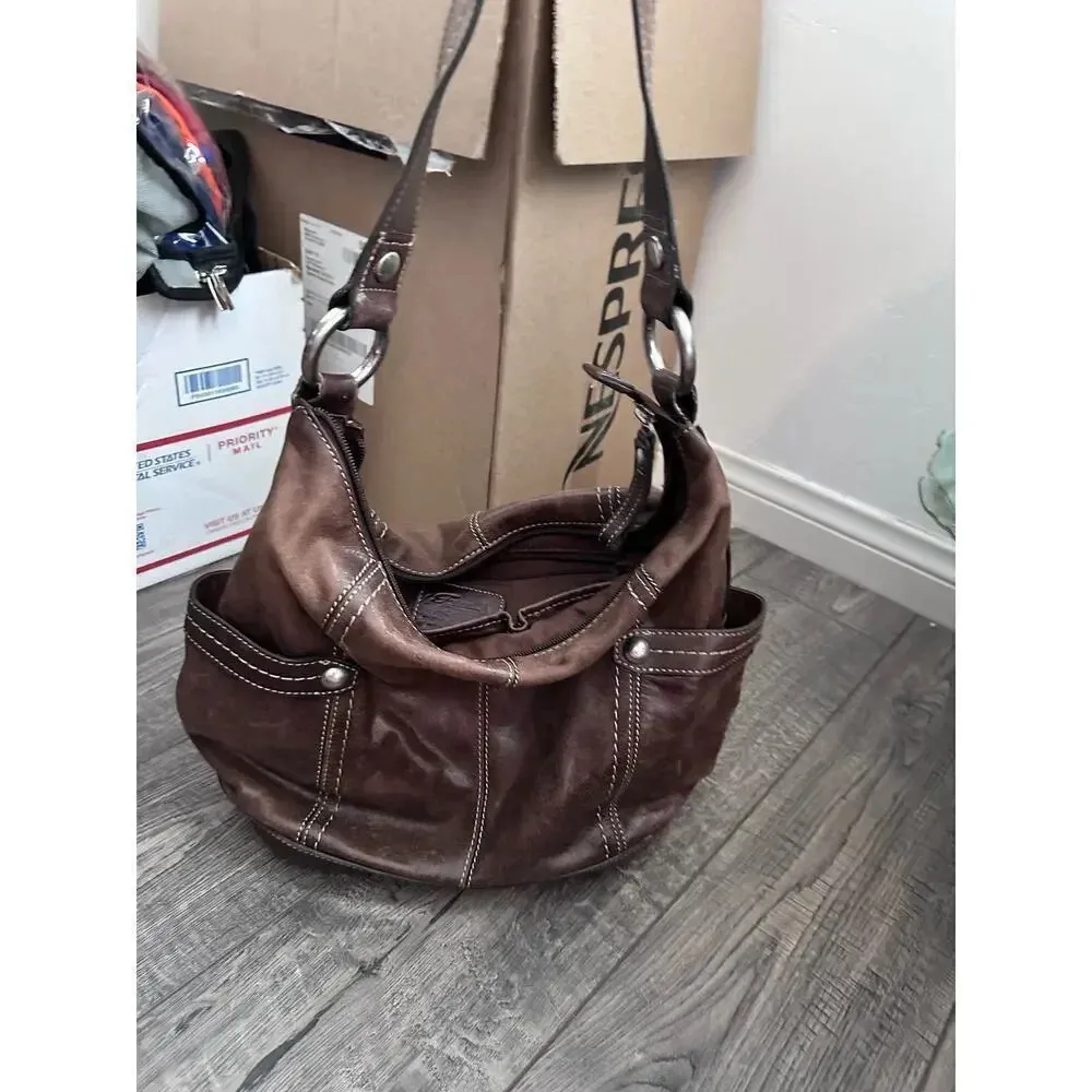 Vintage Fossil Soft Chocolate Brown Pebbled Leather Shoulder Bag Handbag Purse - Image 3