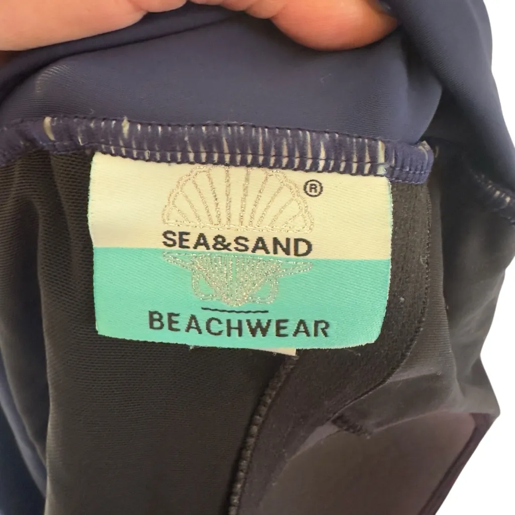 Sea & Sand Beachwear Navy‎ White Piped One Piece Swimsuit 24W Plus Size Blue - Image 6