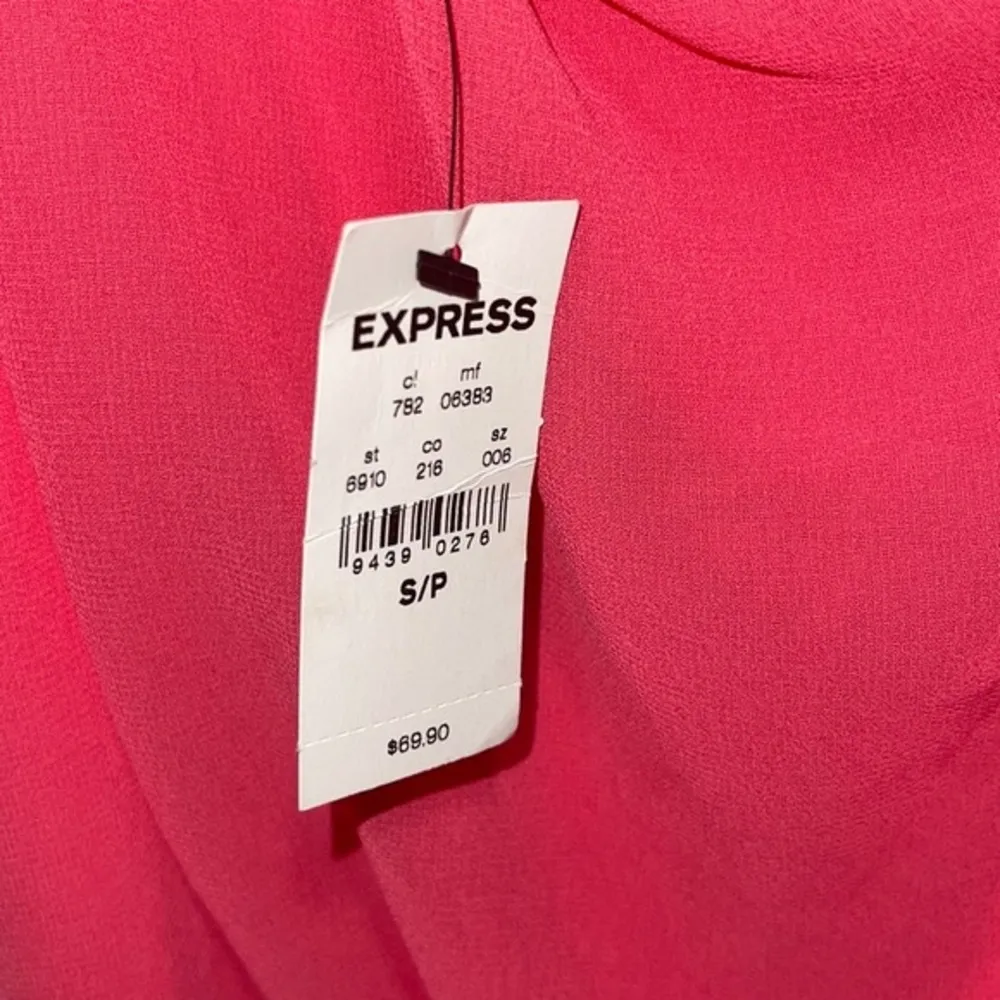Express Cocktail Dress Size S Coral Pink chiffon One Shoulder Tie Waist Party. - Image 3