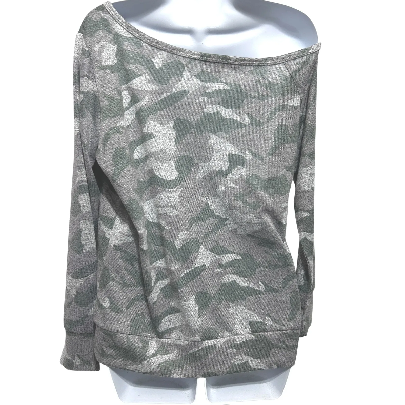 Boston Proper Womens‎ So Soft Camo Off Shoulder Top S Gray Green Edgy Y2K Grunge - Image 2