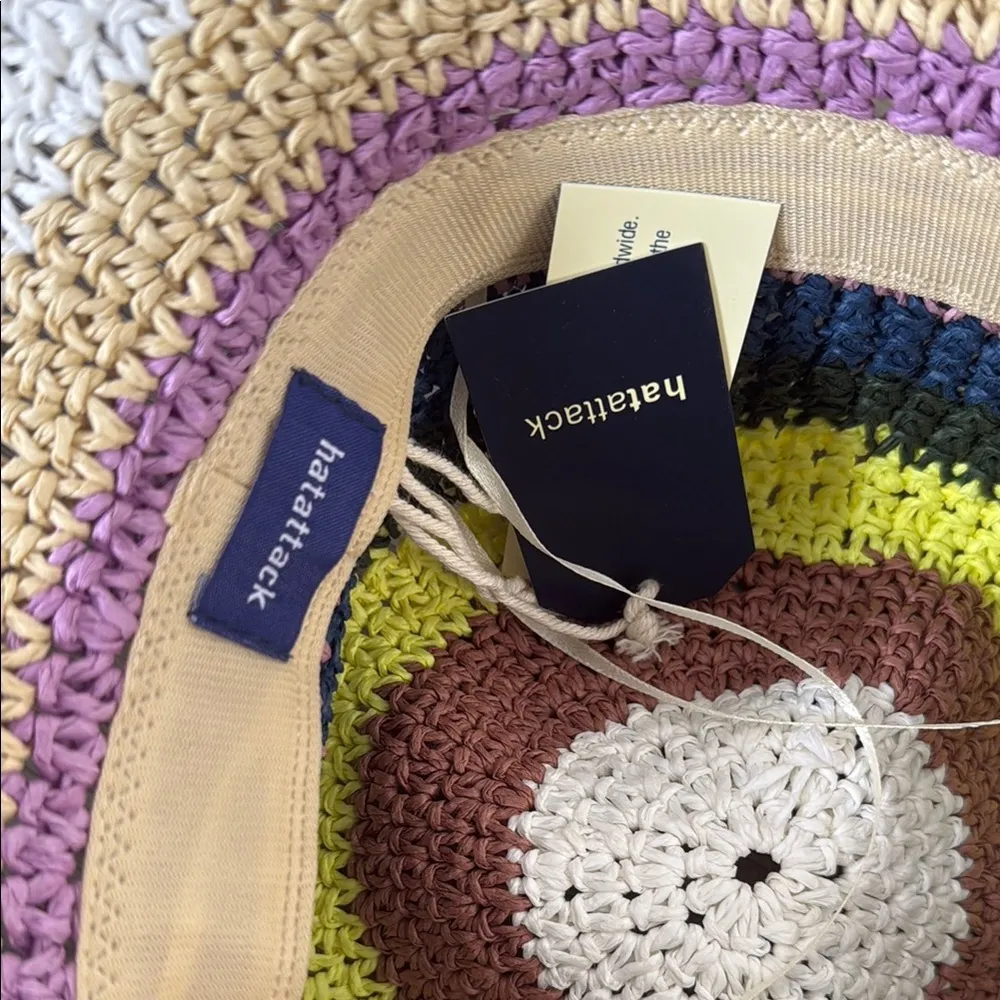 Hatattack Navy Striped Crochet Hat Multicolor Bucket Hat NWT Boho Summer Beach Brown - Image 6