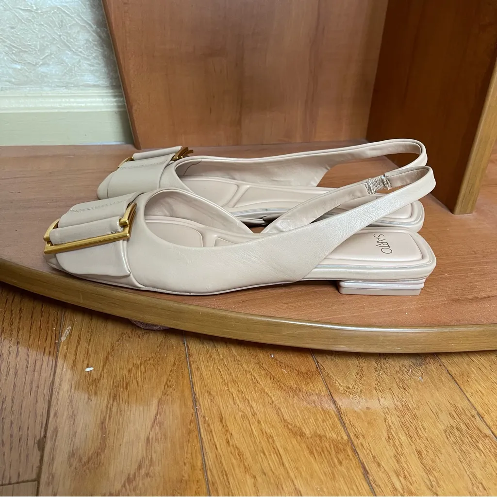 Franco Sarto Women's Classic Leather Ballet Flat Sling Backs Beige Sz 8 - Image 12