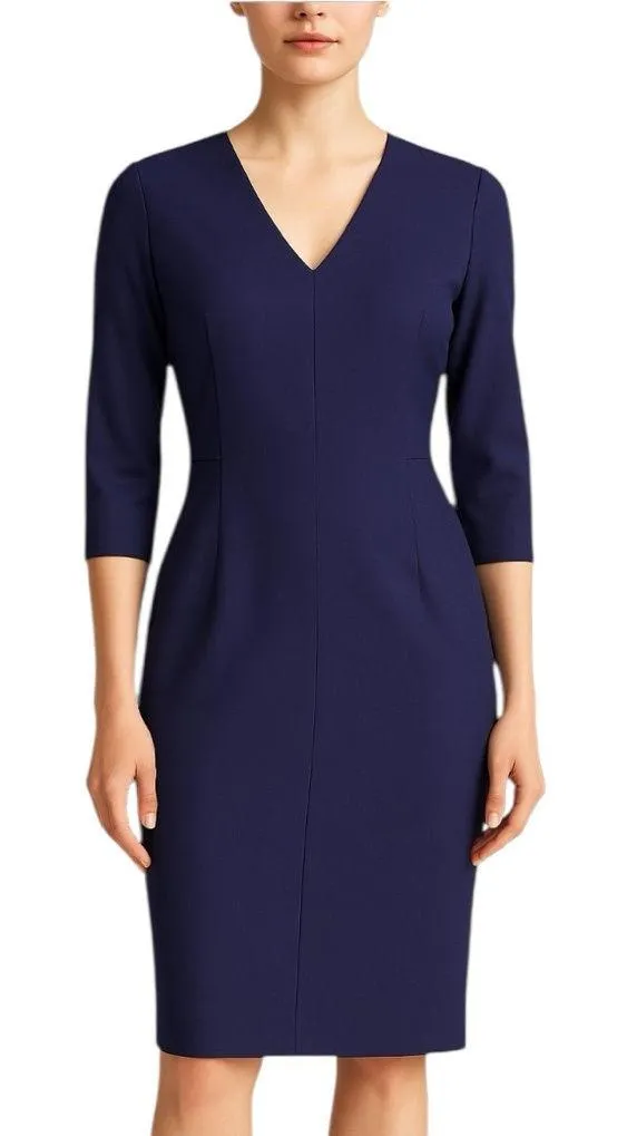 Lafayette 148 New York - Navy Blue Wool Blend Sheath Dress Sz 6 - Image 1