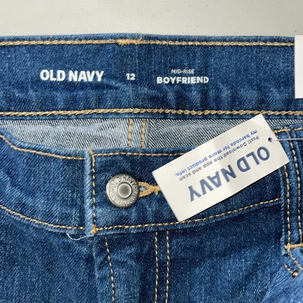 Old Navy NWT Size 12 Divine Blue Distressed Mid-Rise Boyfriend Denim Jeans - Image 5