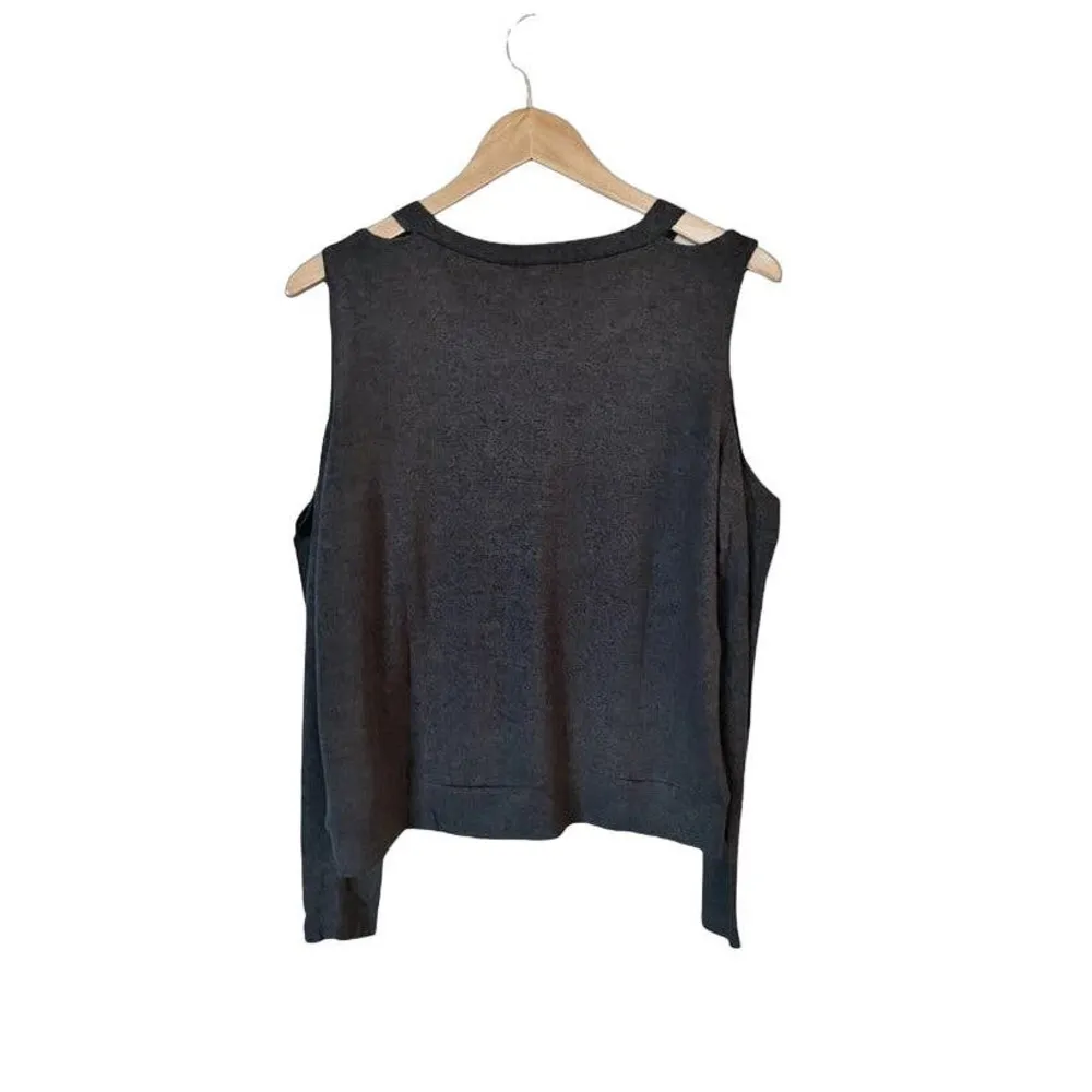 GOOD AMERICAN The Cold Shoulder Sweater Charcoal Gray Scoop Neck Sz 1 Small NWT - Image 3