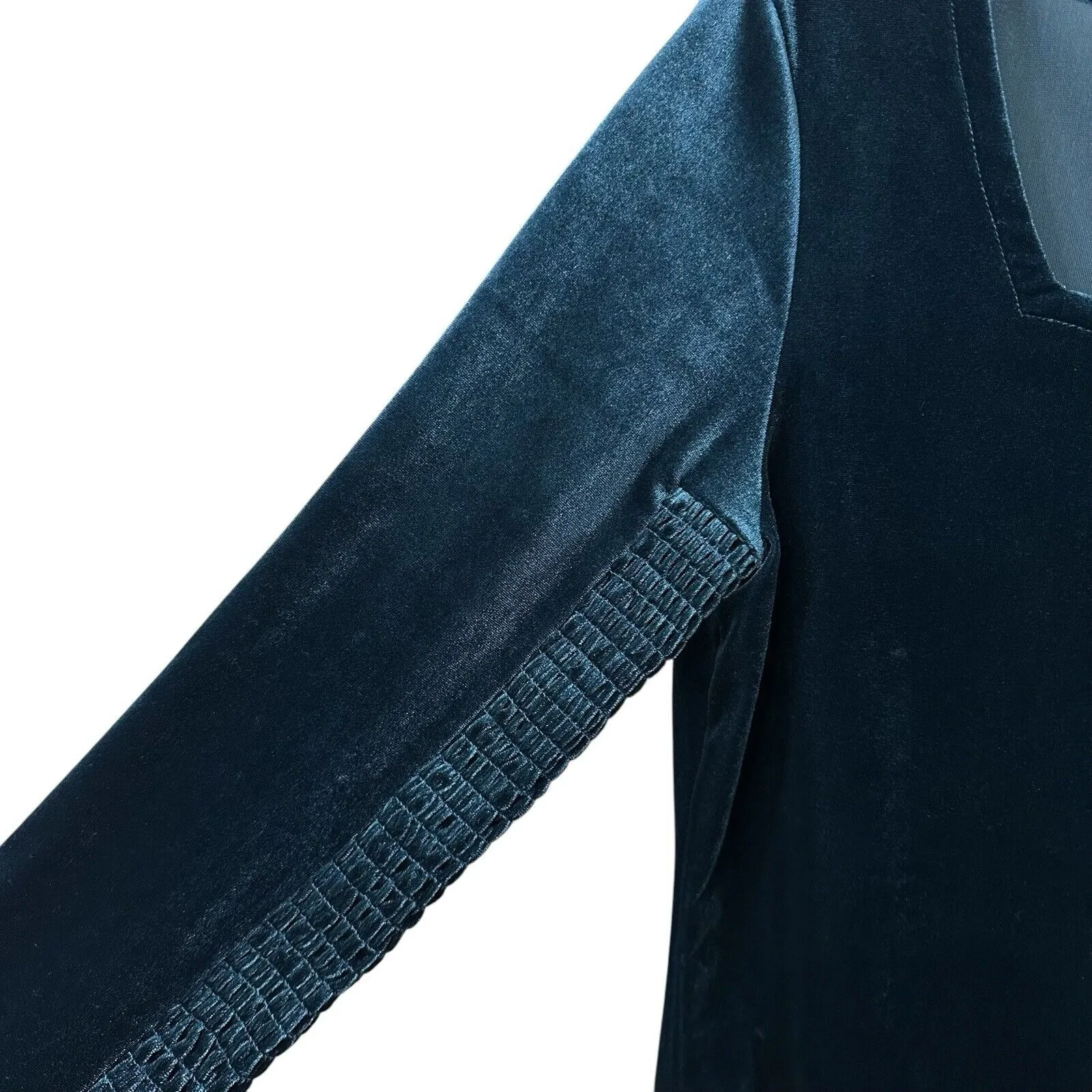 Sundance Elena Velvet Square Neck Top Women's Small Blue Romantic Velour Smocked - Image 5