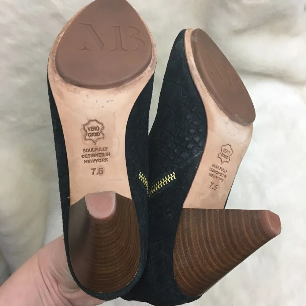 Matt Bernson Jagguar Croc Leather‎ Cutout Heeled Booties Black Size 7.5 - Image 9