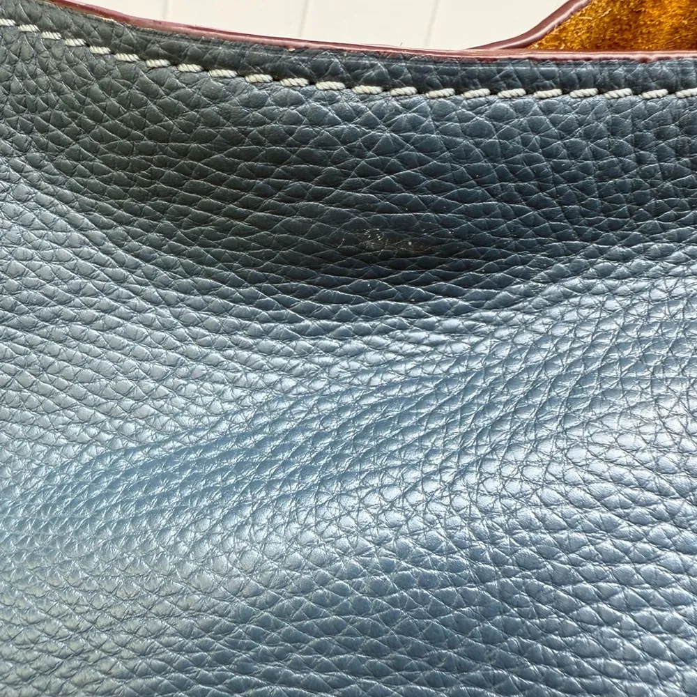 Coach Pebbled Leather Duffle Shoulder Bag 50115 Twist Lock Blue Hobo Crossbody L - Image 9