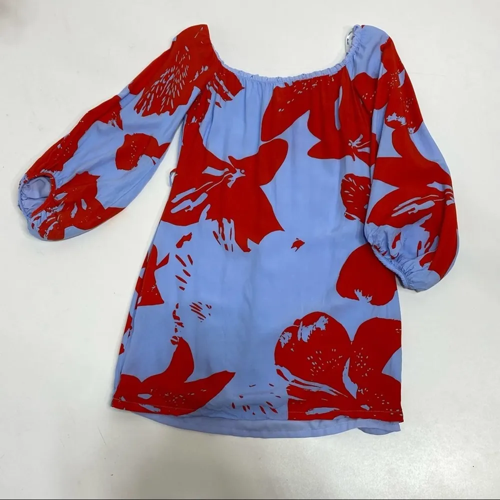 Bardot Pop of Color Camilla Off Shoulder Red Floral Mini Dress 4 - Image 8