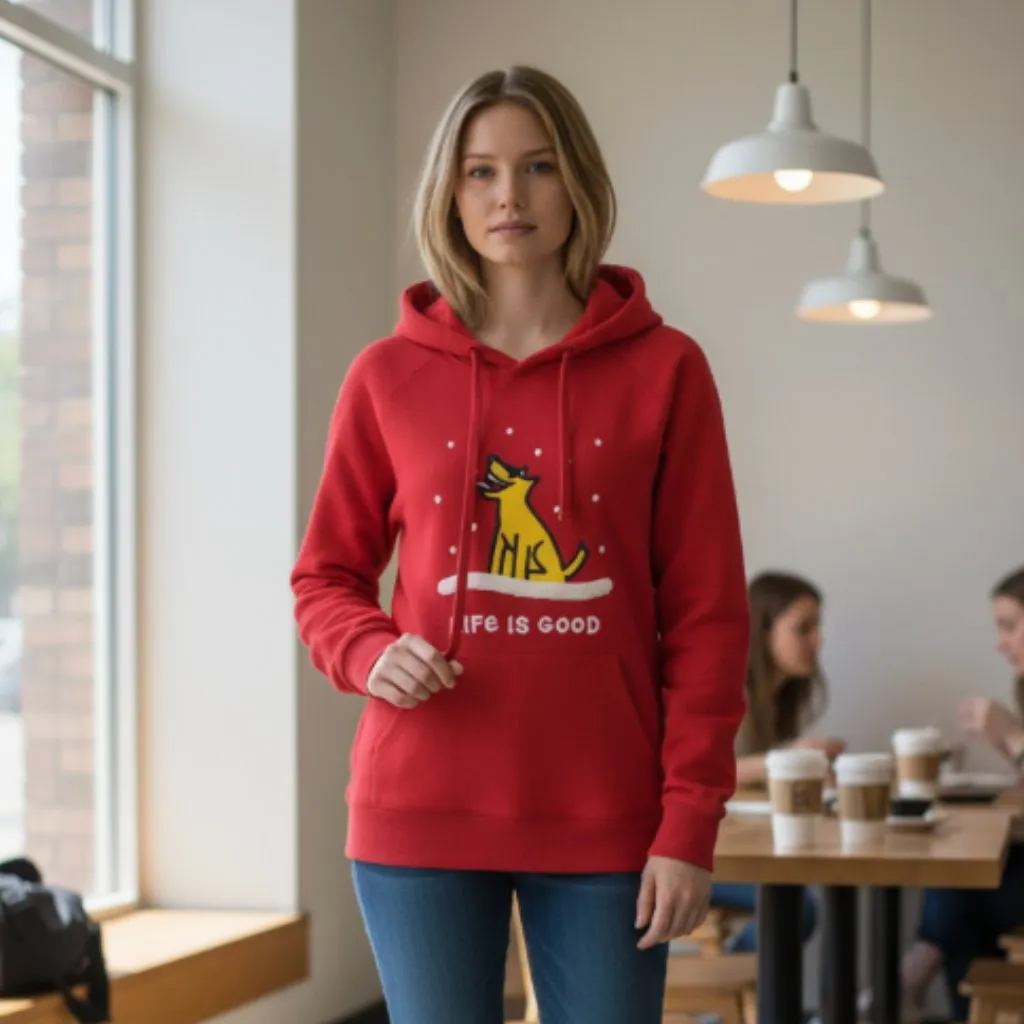 NWT Life is Good Red Hoodie Sweater with Dog Graphic Small Red - Image 2