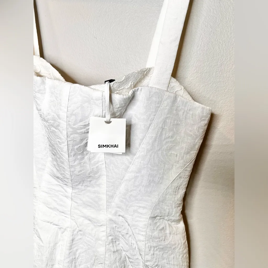 NWT Simkhai Callan Ivory Bustier Jacquard Lace Dress Removable Tulle Hem Sz 12 White - Image 7