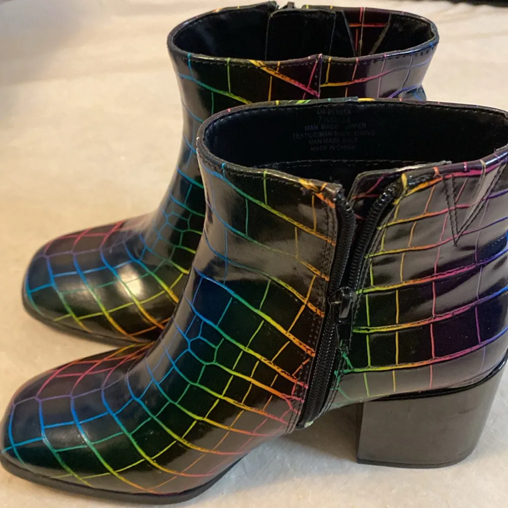 NWT Mix No. 6 Women’s Black Faux Leather Multicolot Heeled Boot 2.5” Sz 7.5M - Image 3