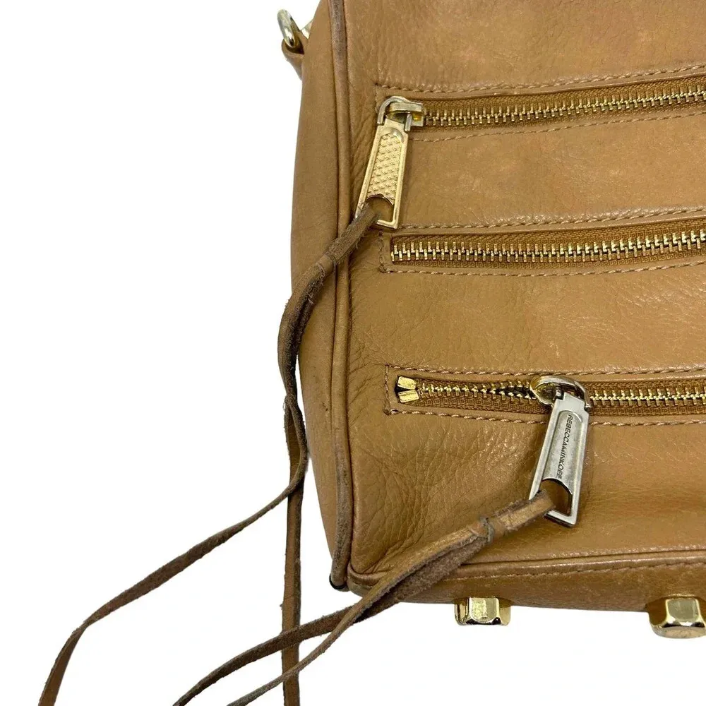 Rebecca Minkoff 5 Zip‎ Crossbody Bag Cognac Tan Leather Chain Bag - Image 4
