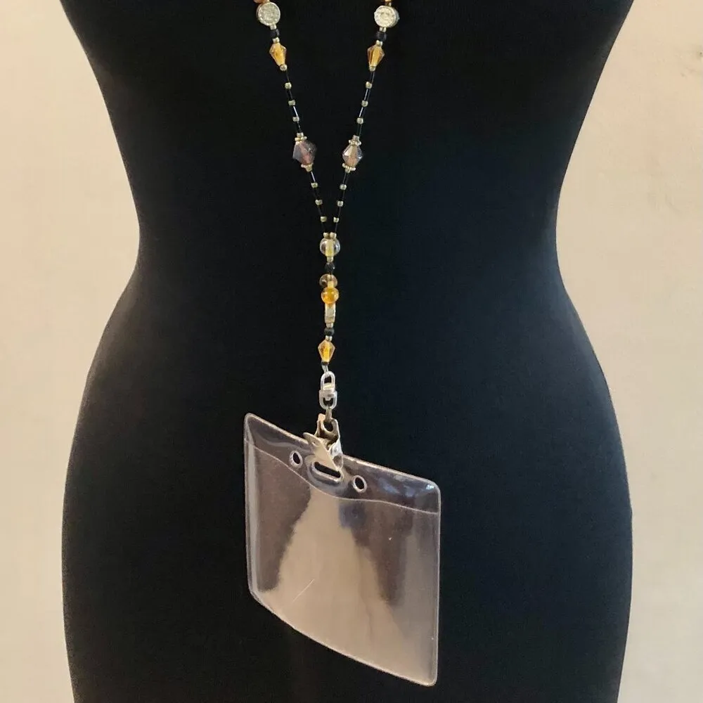 Brown Gold Amber AB beaded ID Badge Holder/Lanyard 40" - Image 8