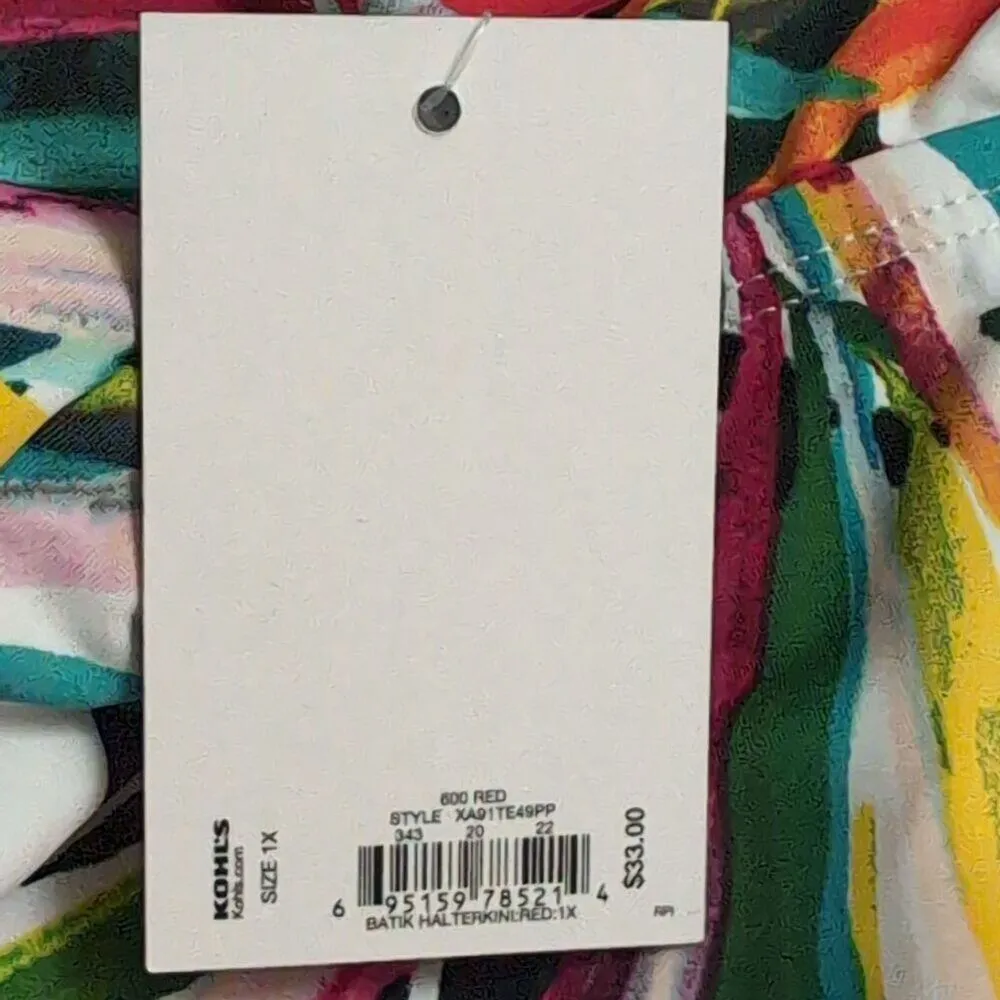 NWT Apt. 9 Batik Halter Tankini Top Multicolor Tropical Ruched Size 1X New - Image 9