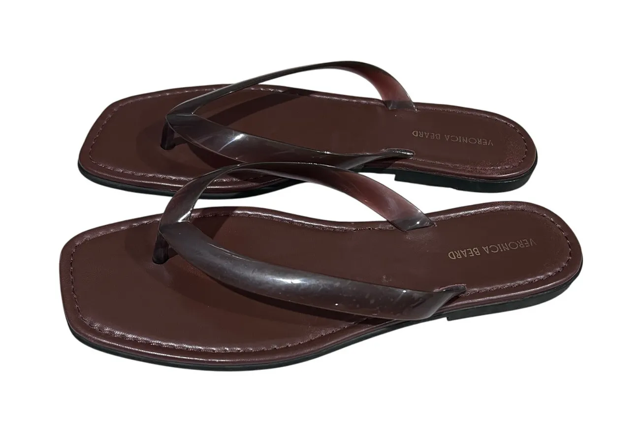 Veronica Beard Leather Thong Sandals Brown Women’s Size 10M Square Toe Flip Flop - Image 1