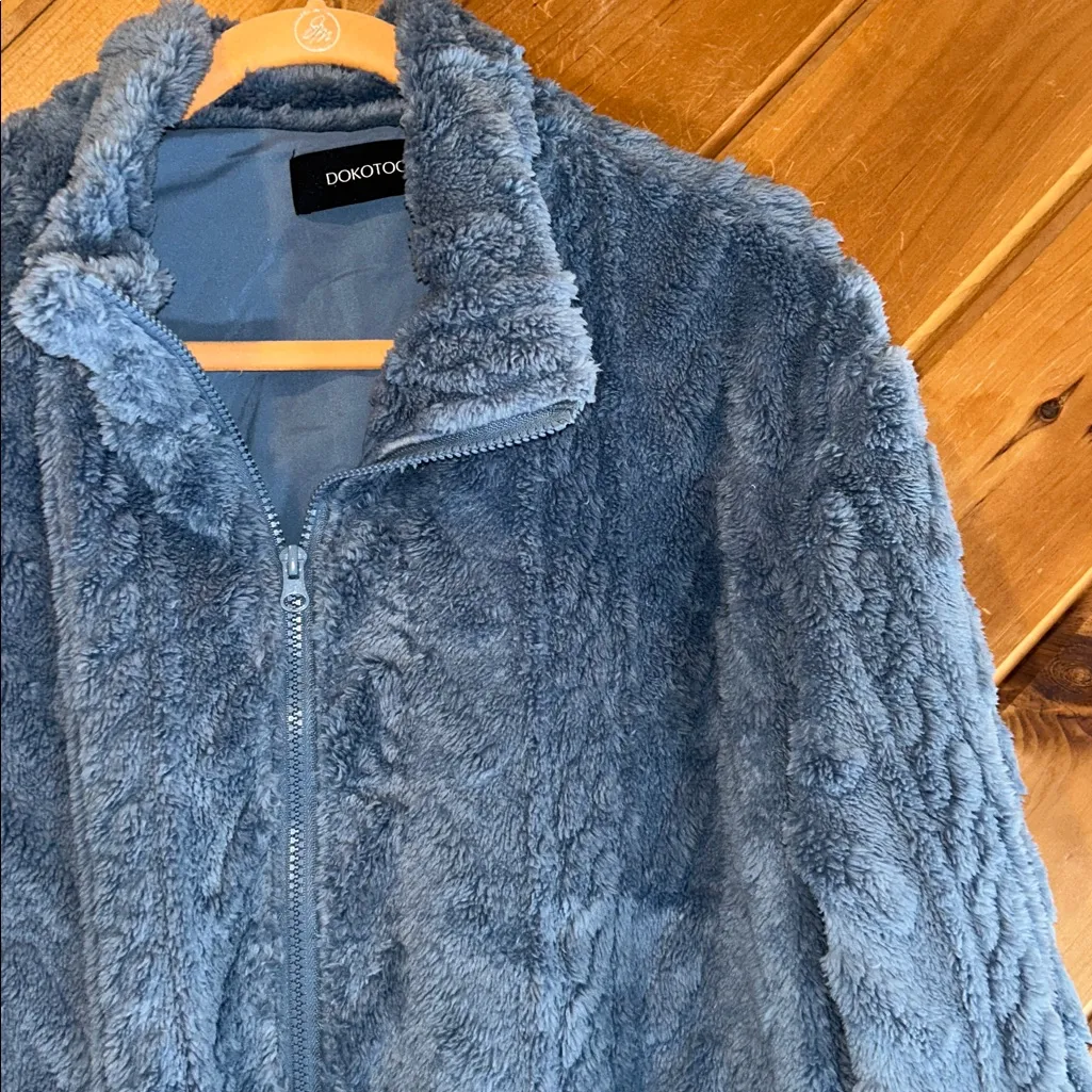 Dokotoo blue super soft fuzzy fleece zip up jacket - Image 3
