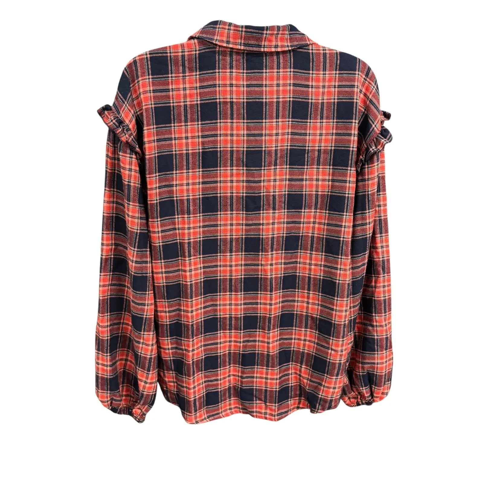 Candace Cameron Bure XS Plaid Ruffle Long Sleeve Button Down‎ Shirt Red Size 0 - Image 2