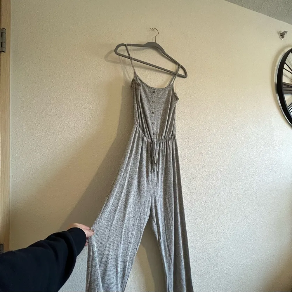 Caution to the Wind  Gray Heathered Stripped Comfy Casual Jumpsuit Size Medium - Image 5