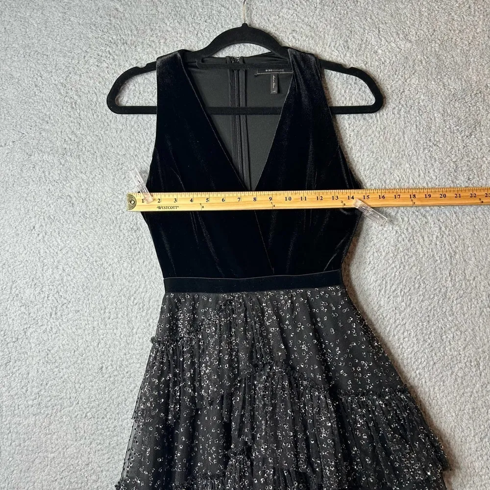 BCBGMAXAZRIA Dress Womens‎ XS Black Plunging Velvet Metallic Tulle Holiday Party - Image 6