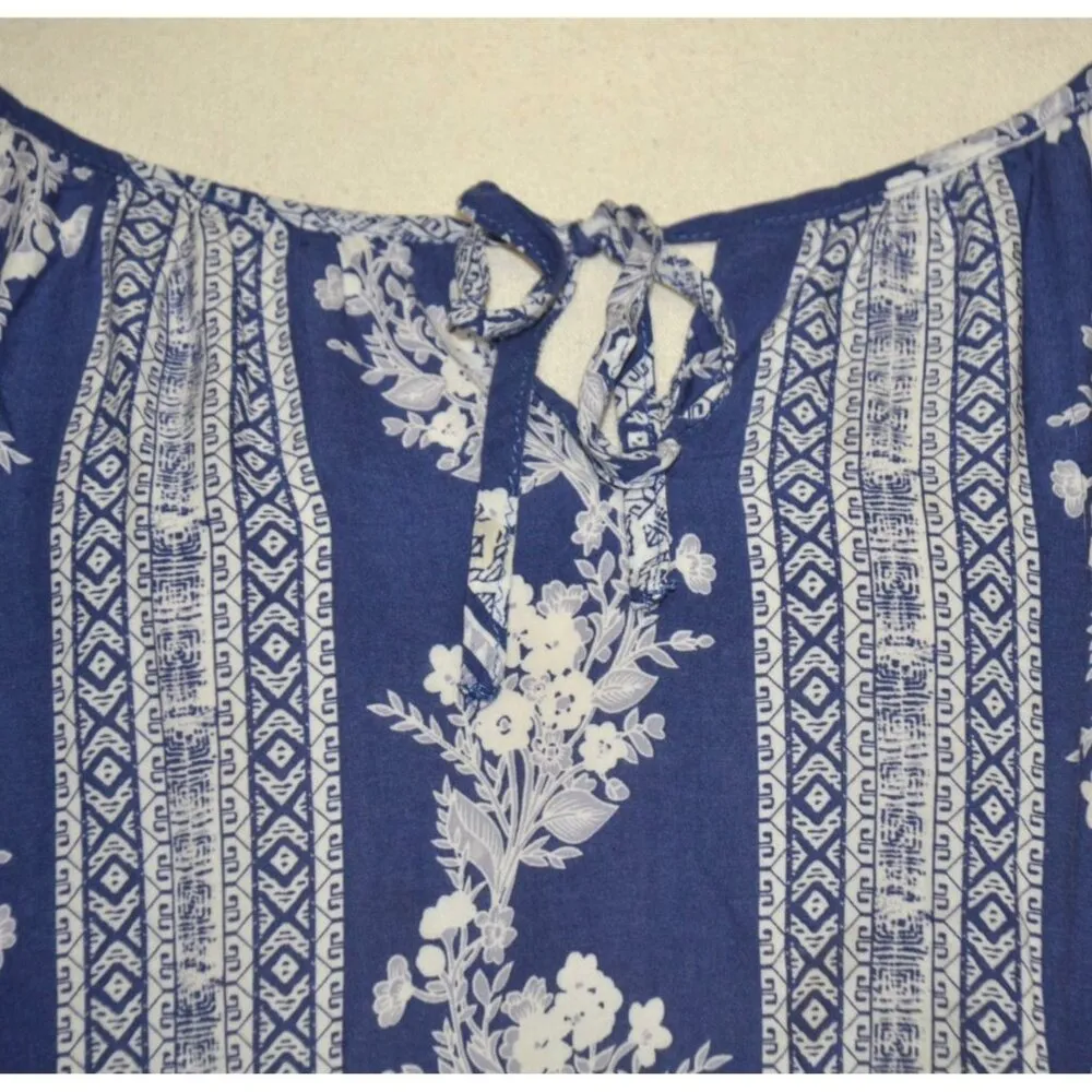 Fred David Blue Floral Print Blouse Ladies XL Lightweight Rayon Top Casual Top - Image 3