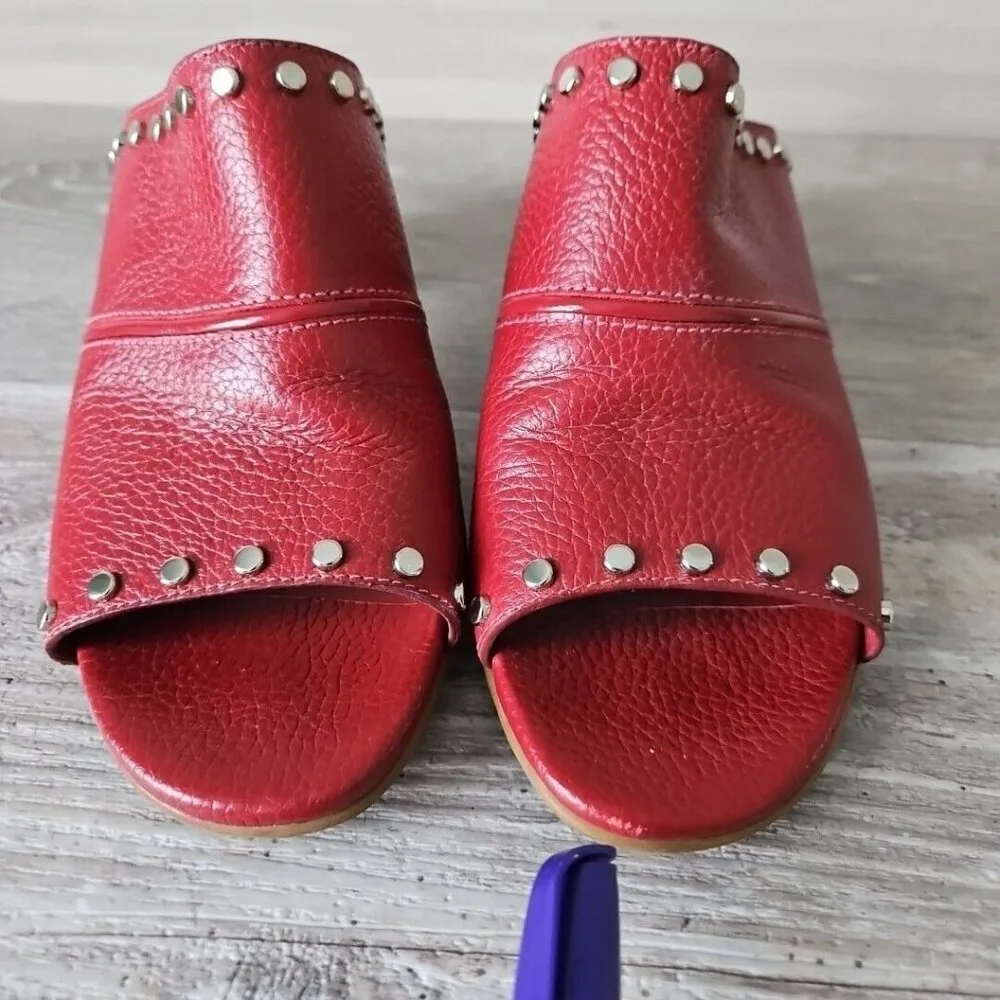 Brighton “TAP” Lipstick (Red) Leather Peep Toe Studded Heels Sandals - Size 8 M - Image 4