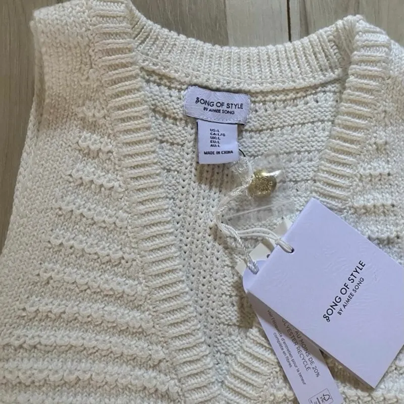 Song of Style Aimee Song Knit V Neck Sweater Tank Vest Waistcoat Ivory Large NWT White - Image 2