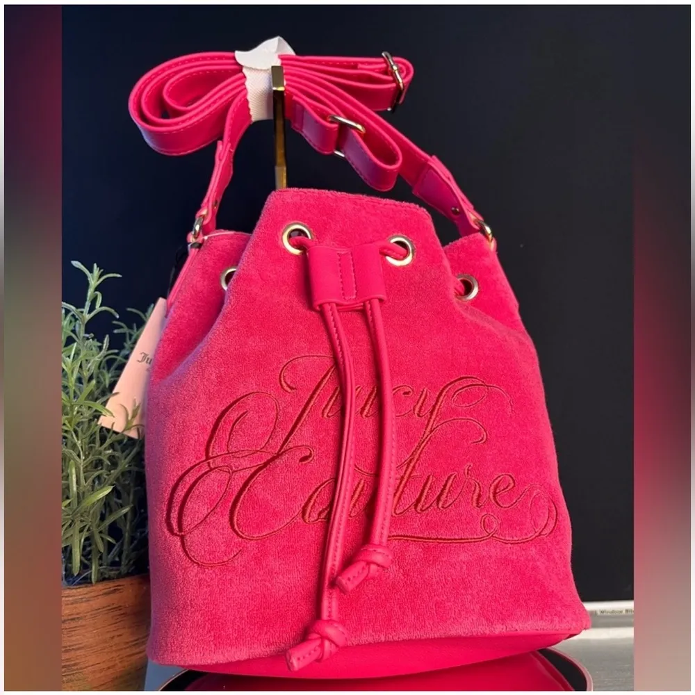 Juicy Couture Pink Suede Drawstring Bucket Bag NWT - Image 3